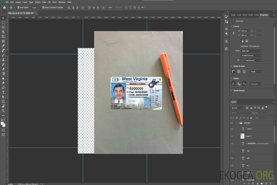 USA West Virginia permis de conduire photolook AVANT template USA West Virginia permis de conduire photolook AVANT template